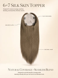 6x7 silk skin hair topper diagram with circular silk base and dense natural hair