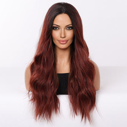20" Rooted Burgundy Synthetic Blend Wig