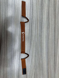 Brown wig band with HairQueen logo and end clips on a securing bar