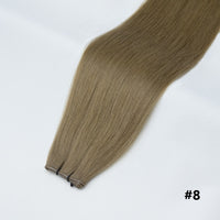 Tape-in hair extension, straight ash brown #8 bundle with clips at the end