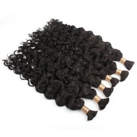 Curly black hair bundles with ringlets, tapered ends, and gold beaded accents