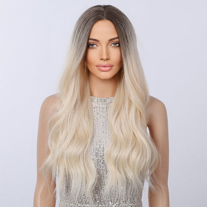 Long Dark Rooted Platinum Blonde Synthetic Blend Wig