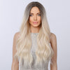 Long Dark Rooted Platinum Blonde Synthetic Blend Wig