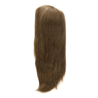 Medical wig in light chestnut, long bob length, straight hair with tapered ends and subtle lift.