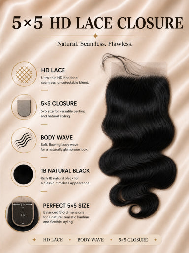 5×5 HD Lace Closure 1B Natural Black