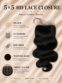 5×5 HD Lace Closure 1B Natural Black