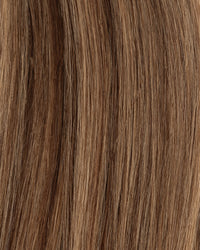 Caramel K-tips hair extensions, close-up of brown and caramel hair strands