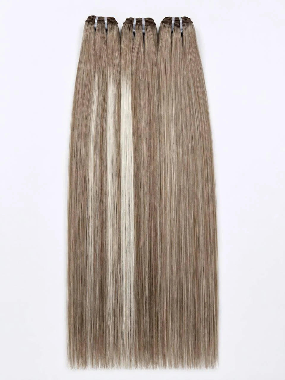 Hair extension bundles with wefts and clips, light blonde ash tone