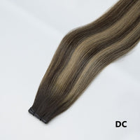 Tape-in hair extension in DC dark chocolate blend straight bundle with tape tabs