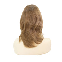 Light brown wig with smooth, voluminous waves viewed from the back