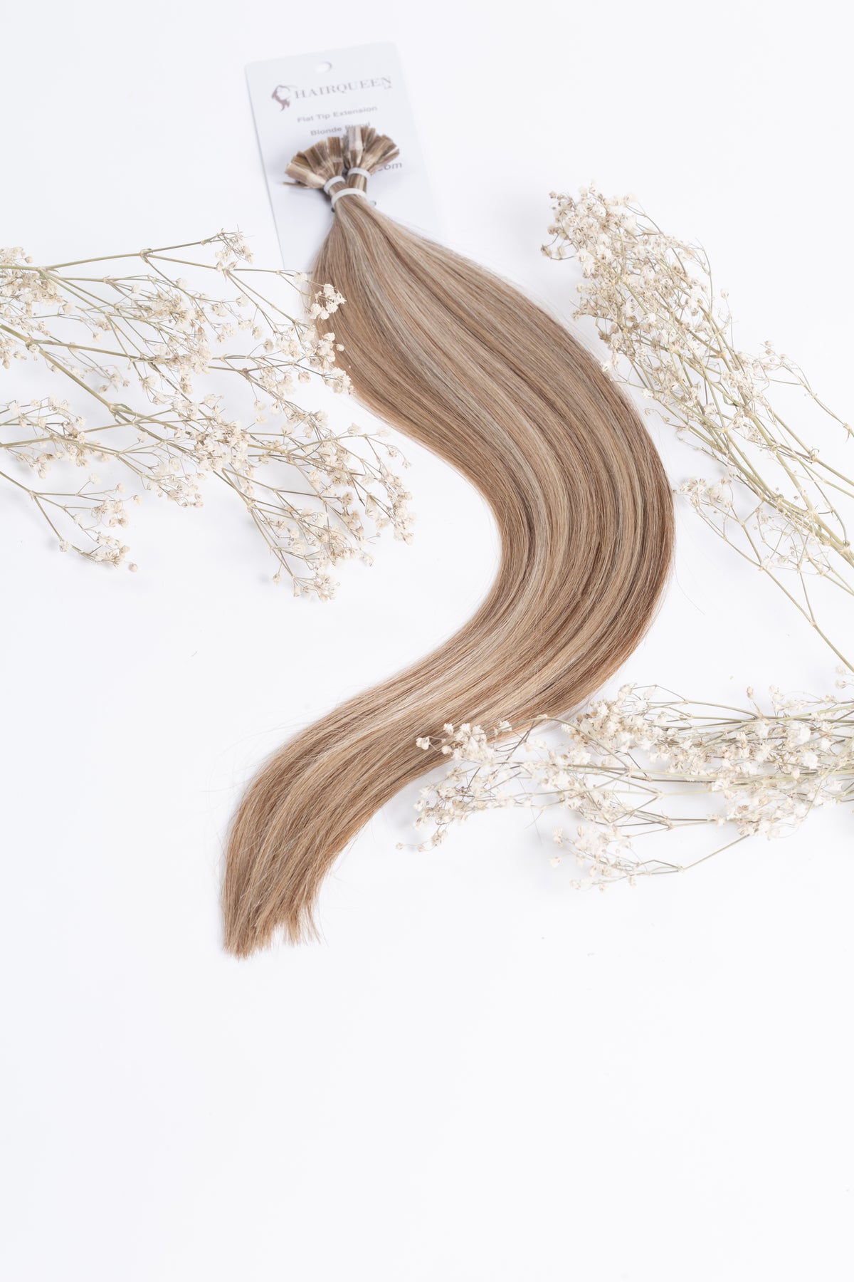 Blonde blend K-Tips hair extensions, layered S-shaped long strands