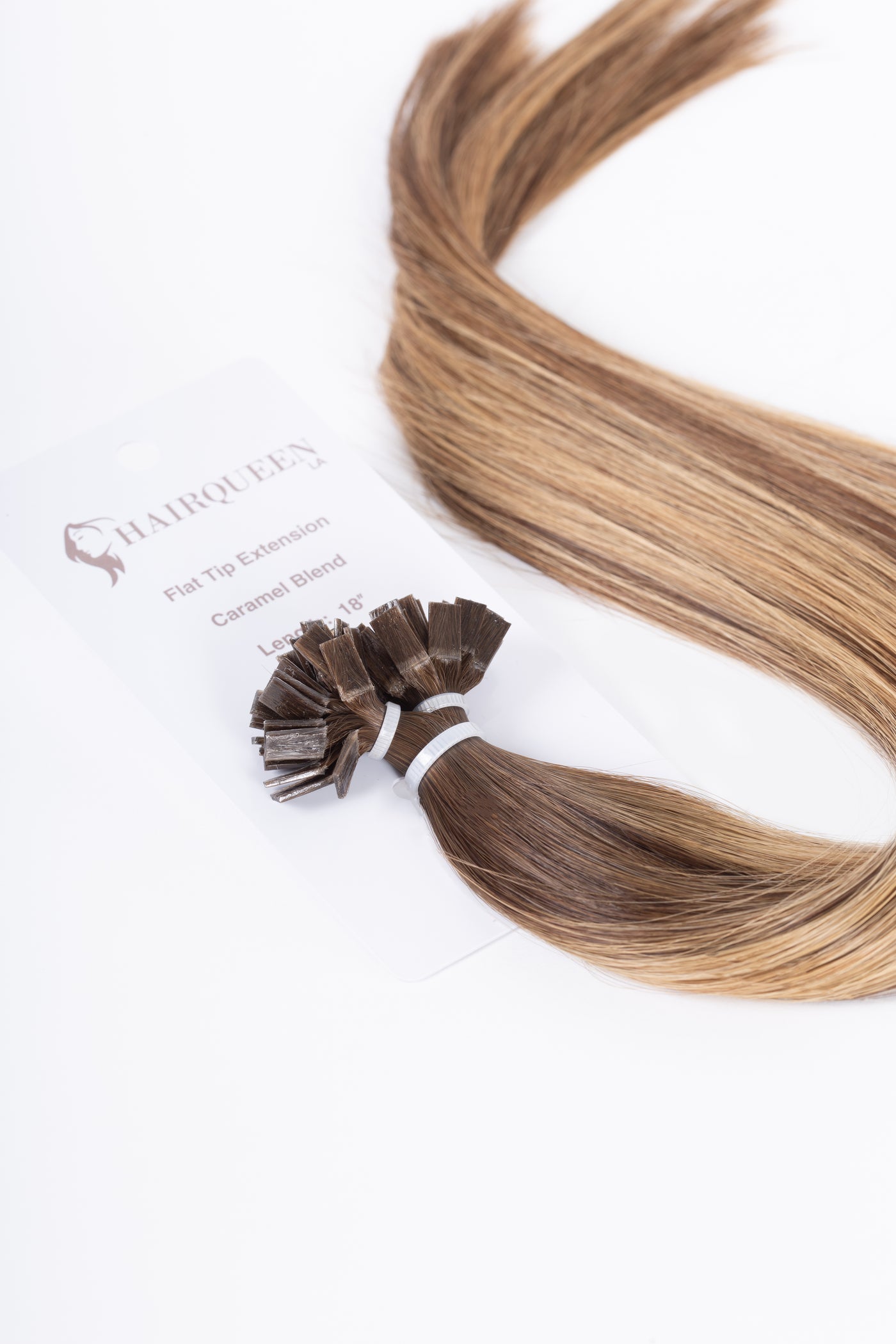 Caramel K-tips hair extensions, micro-tips bundle with attached weft