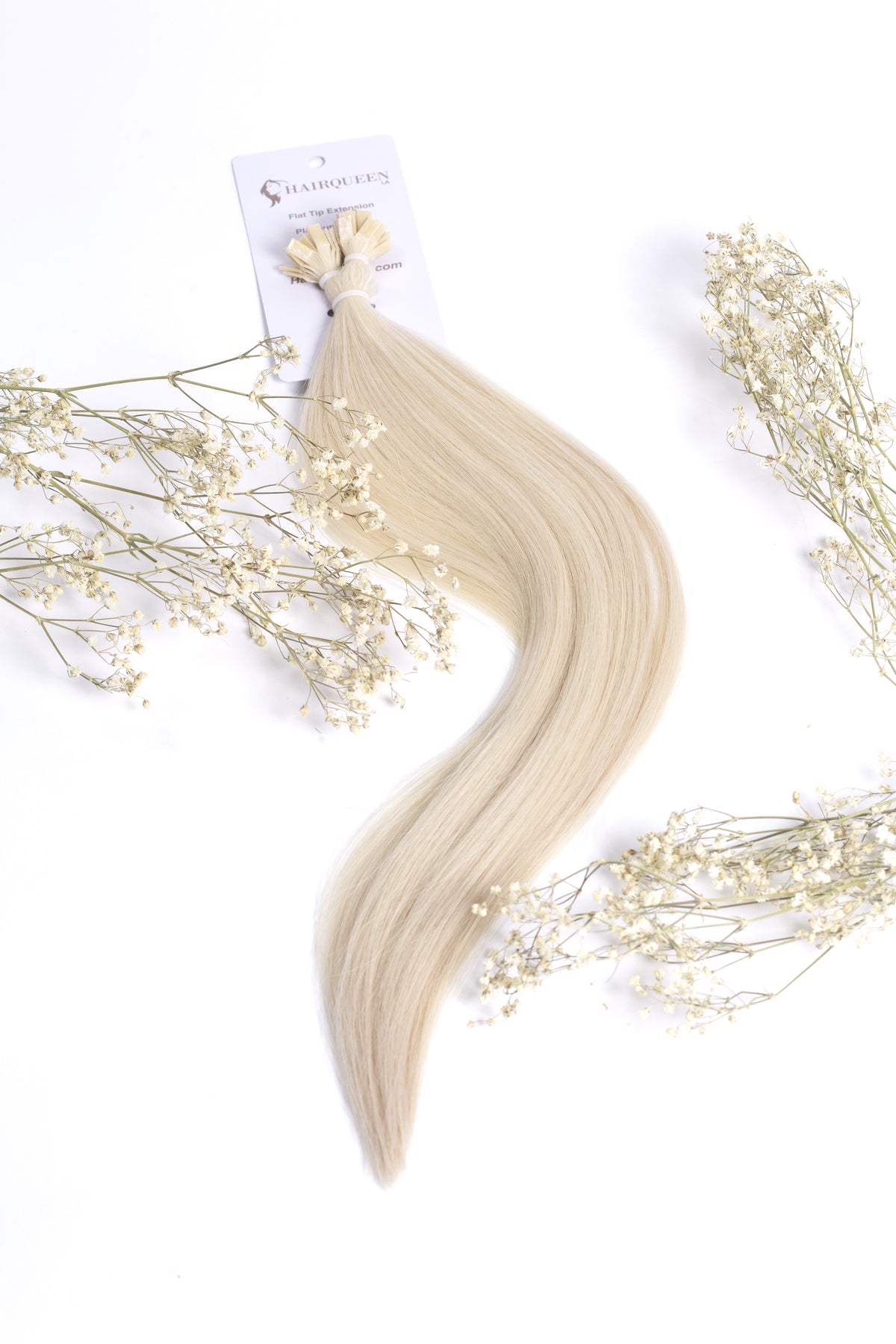 Platinum blonde K-tips hair extensions, long wavy bonded strands