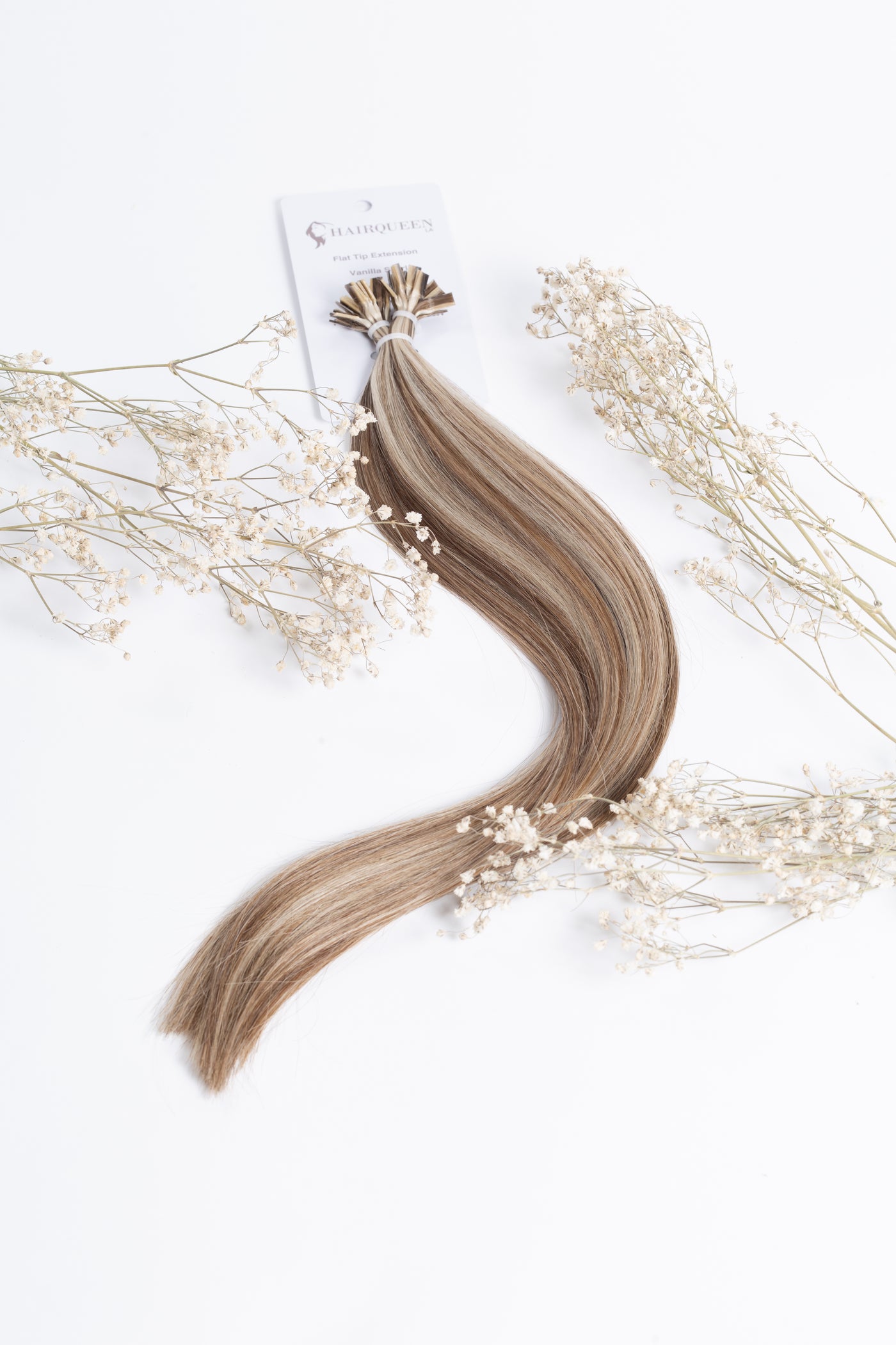 K-Tips vanilla swirl hair extensions bundle with keratin tips and light beige tones