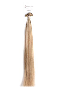 K-Tips vanilla swirl straight hair extensions bundle with keratin tips, light blonde