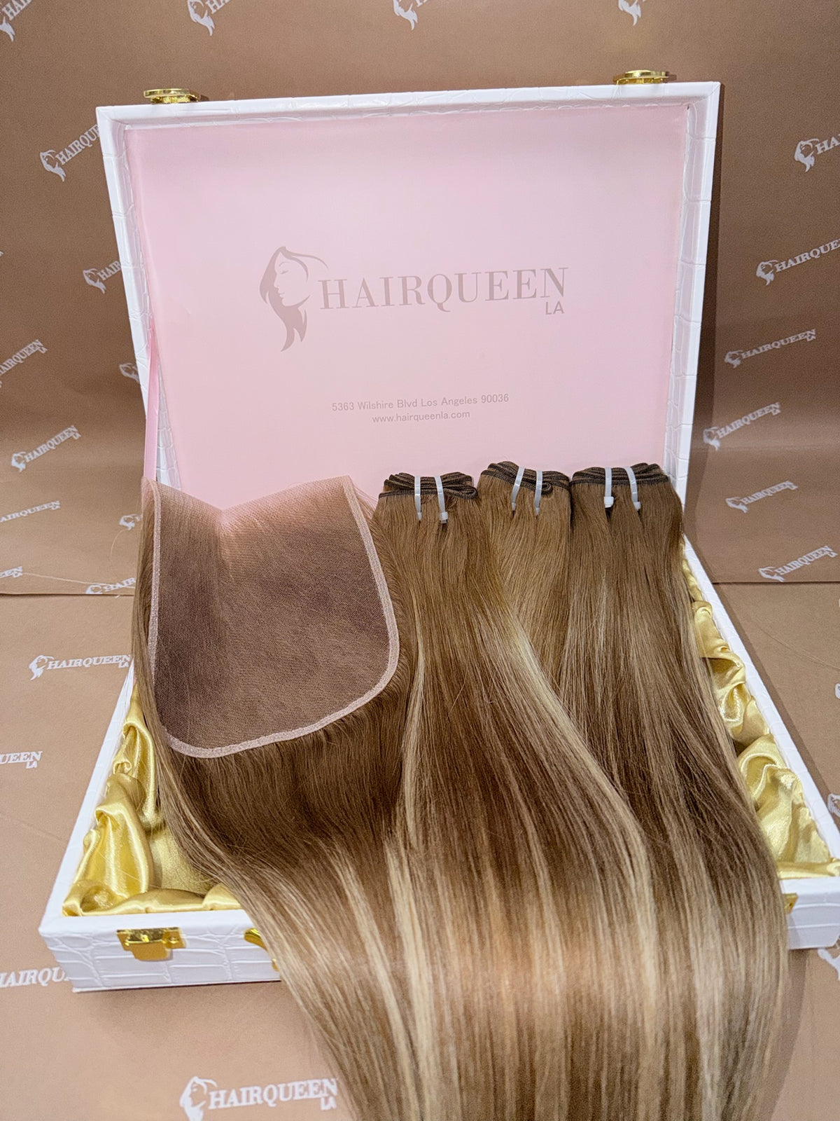 Highlighted hair closure, light blonde with darker base and layered strands