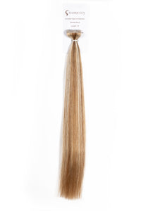 Invisible tape-in hair extension strand bundle in blonde blend with tape at top