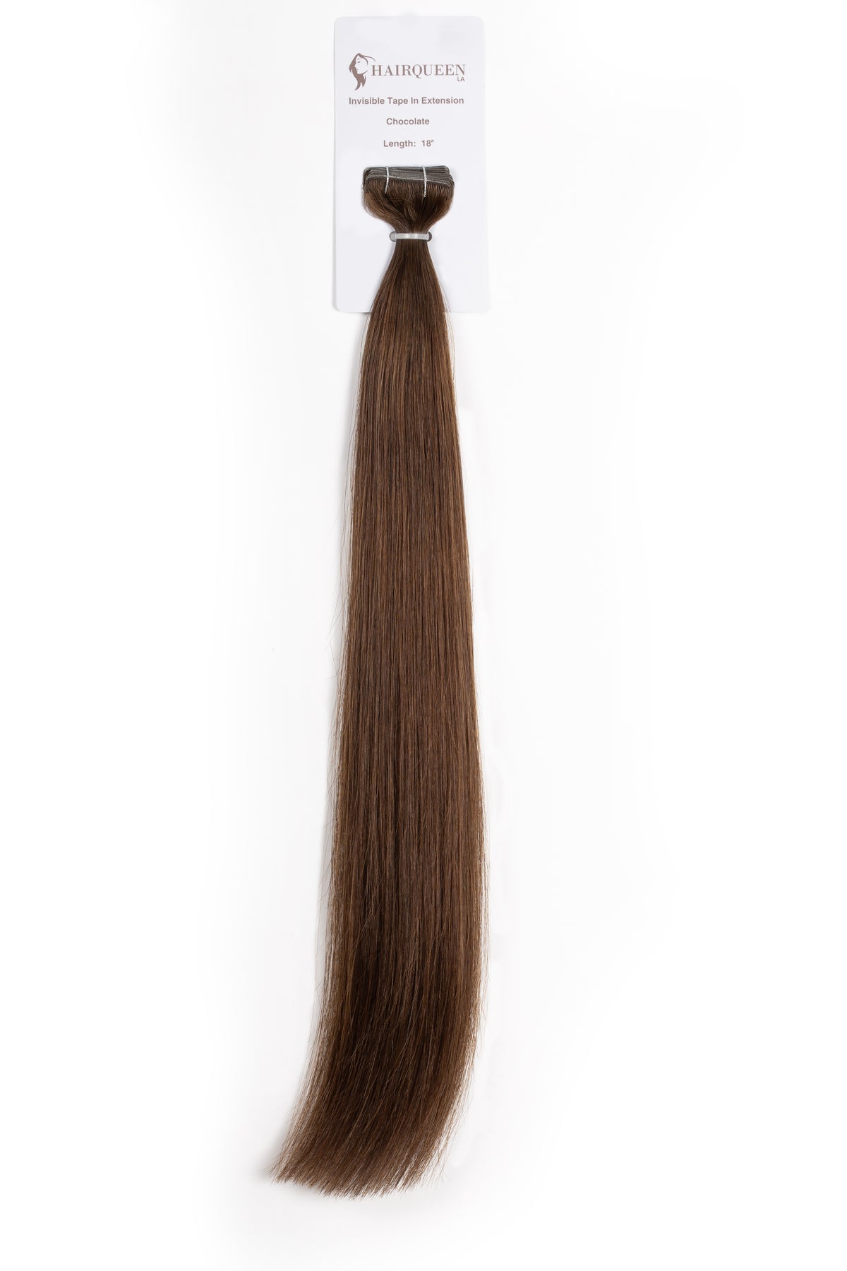Chocolate brown straight tape-in hair extension with one top weft bundle