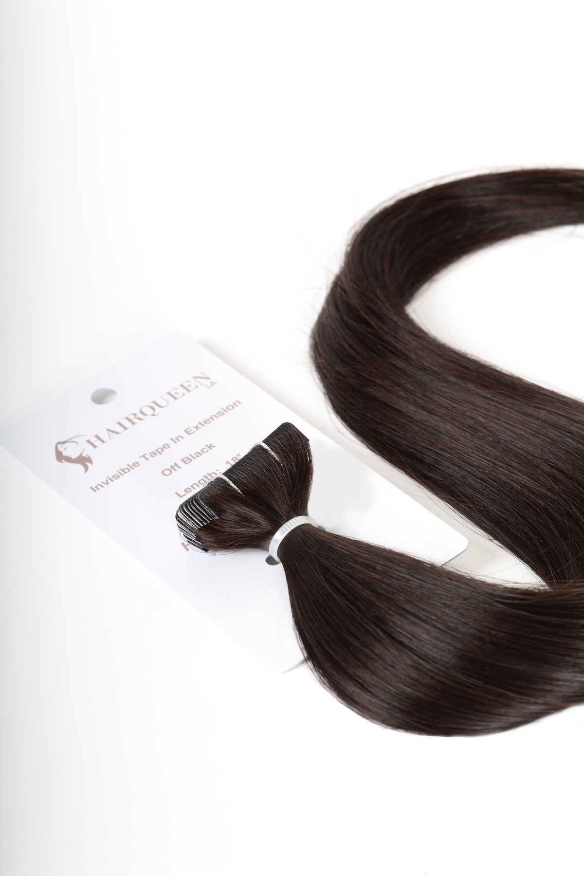 Invisible tape-in hair extensions, off-black weft with tape tabs