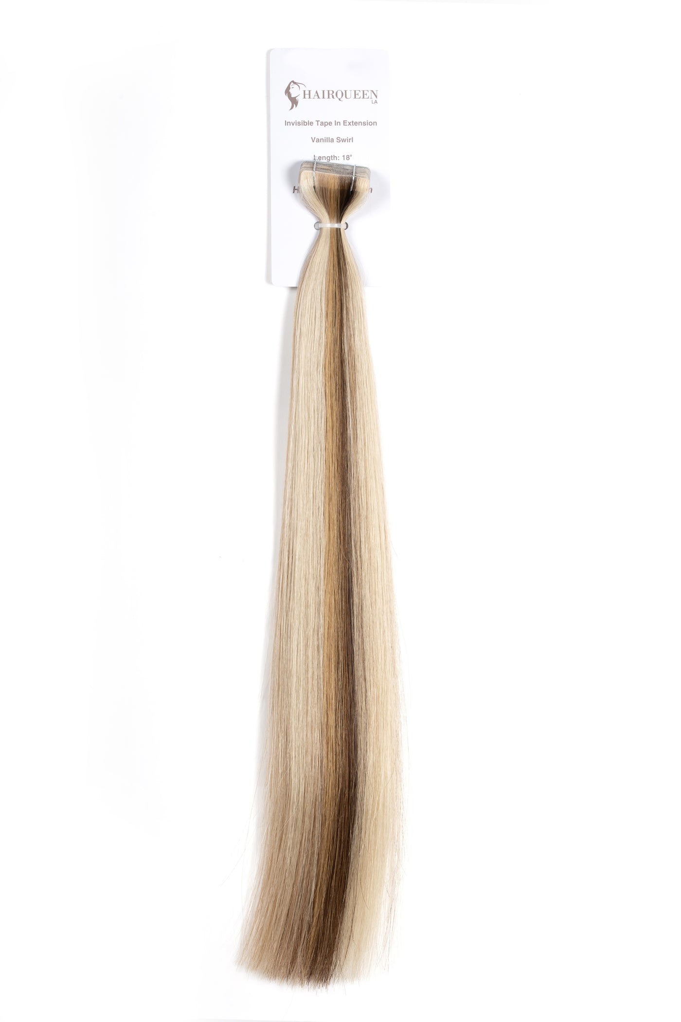 Vanilla swirl tape-in hair extension pack with attached straight hair bundle