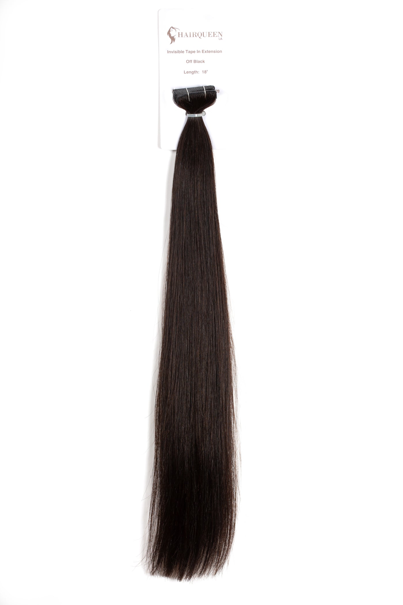 Off-black tape-in hair extension weft, straight long strand with tape