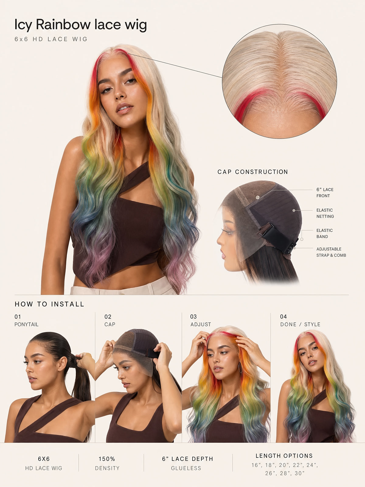Icy Rainbow Lace Wig