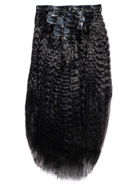 Black textured clip-in hair extensions weft with comb clips at top