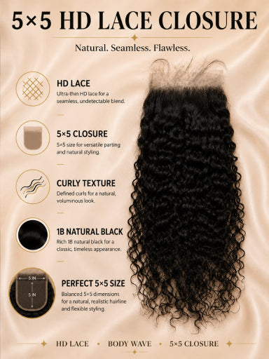 5×5 HD Lace Closure 1B Natural Black