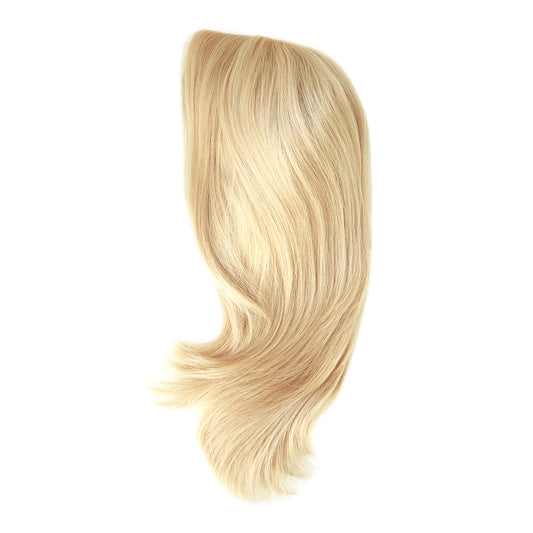 Blonde sheitel wig with long silky hair, side profile and loose waves