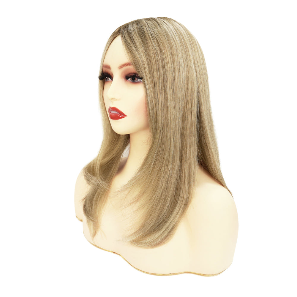 Light blonde Jewish sheitel wig, long straight hair with natural-looking parting