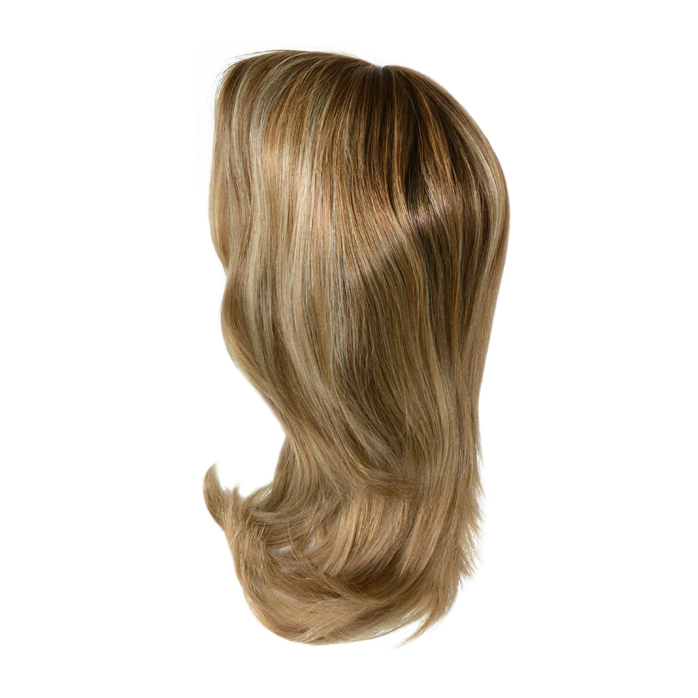 Light blonde wig top section with natural parting and soft wavy fall