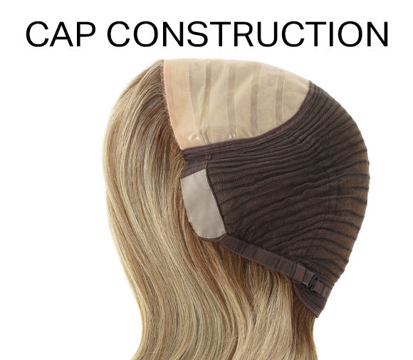 Wig cap construction panel with dark elastic band and light mesh lining