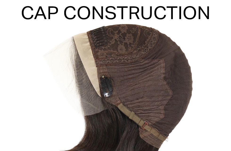 Silk lace wig cap with lace panel and adjustable clip; brown hair base