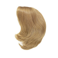 Honey-blonde wig with smooth straight texture and softly tapered ends