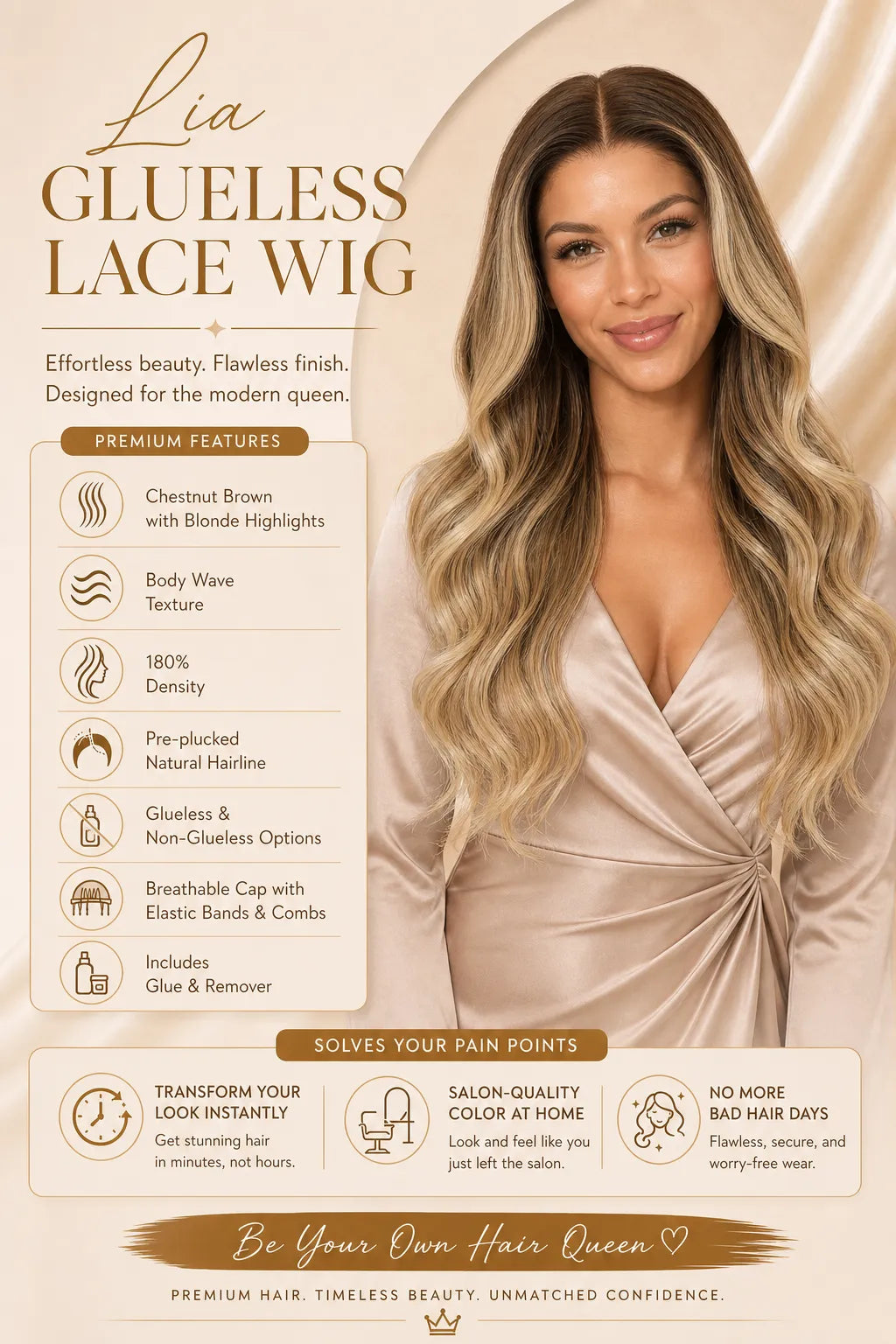Lace wig with long wavy highlighted blonde hair and center part
