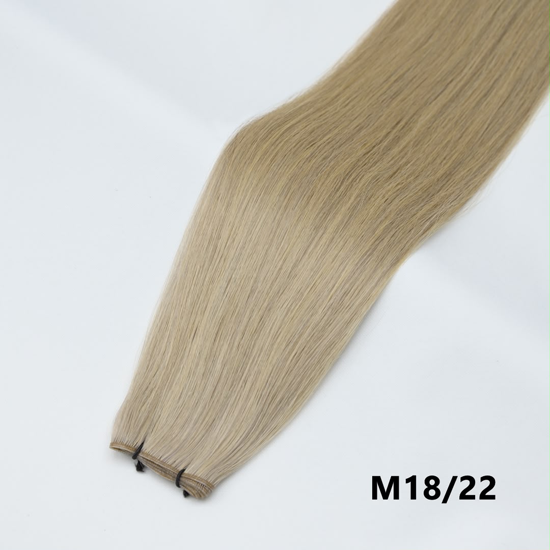Tape-in hair extension in M18/22 sandy melt blonde straight bundle with tape tabs