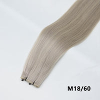 Tape-in hair extension in M18/60 silver melt straight bundle with tape tabs