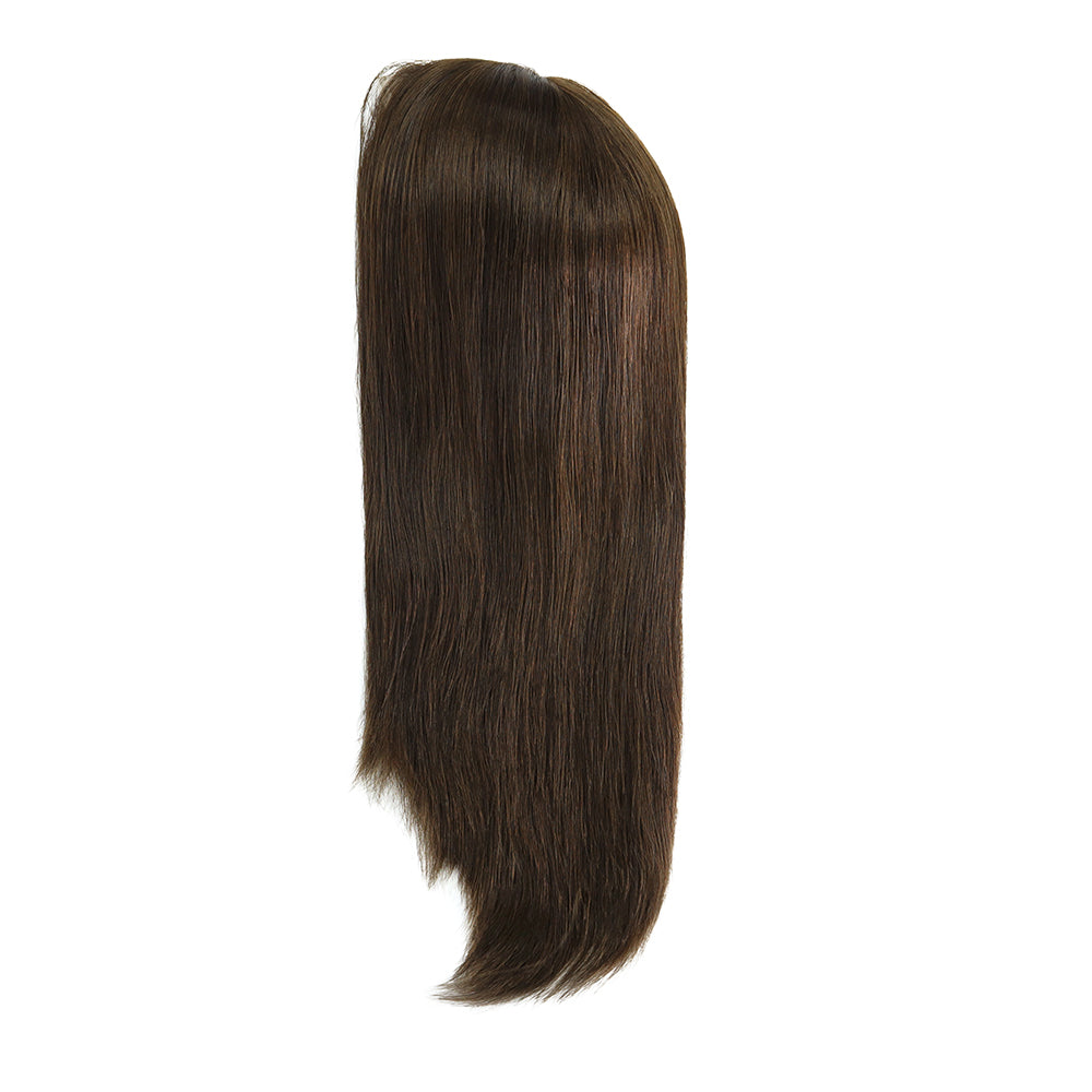 Chestnut French lace medical wig, long straight dark-brown hair