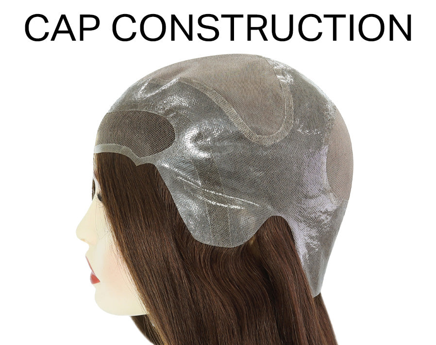 Medical wig cap construction with gray mesh on head form