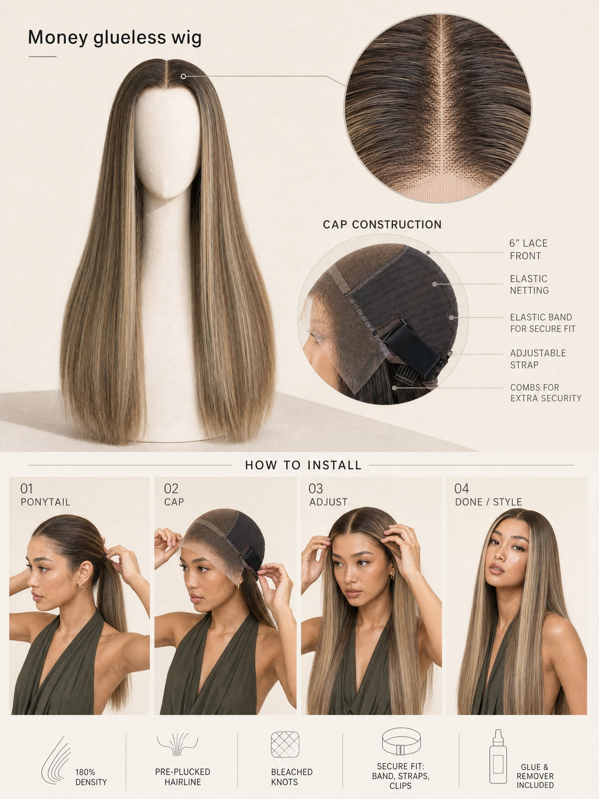 Money glueless wig