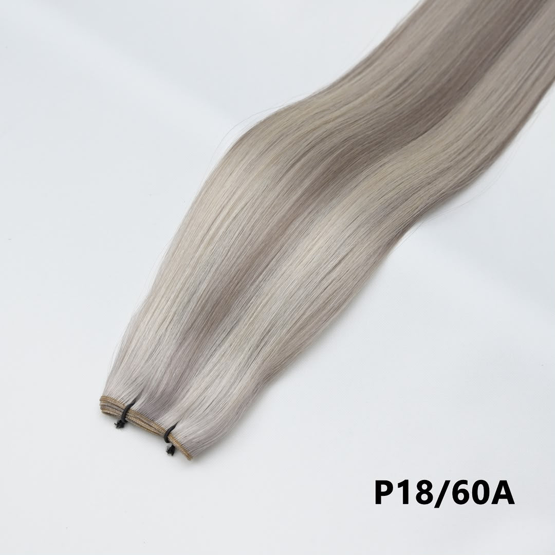 Tape-in hair extension in P18/60A platinum blonde straight bundle with tape tabs