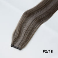 Tape-in hair extension in P2/18 dark ash brown straight bundle with tape tabs