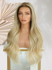 Long wavy wig in light blonde with smooth, voluminous curls