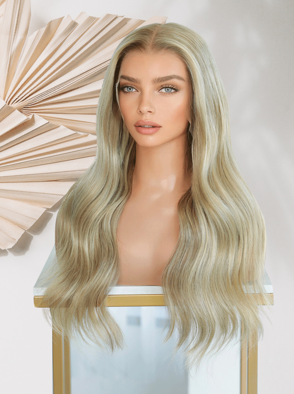 Blonde lace front wig with long wavy hair, front view