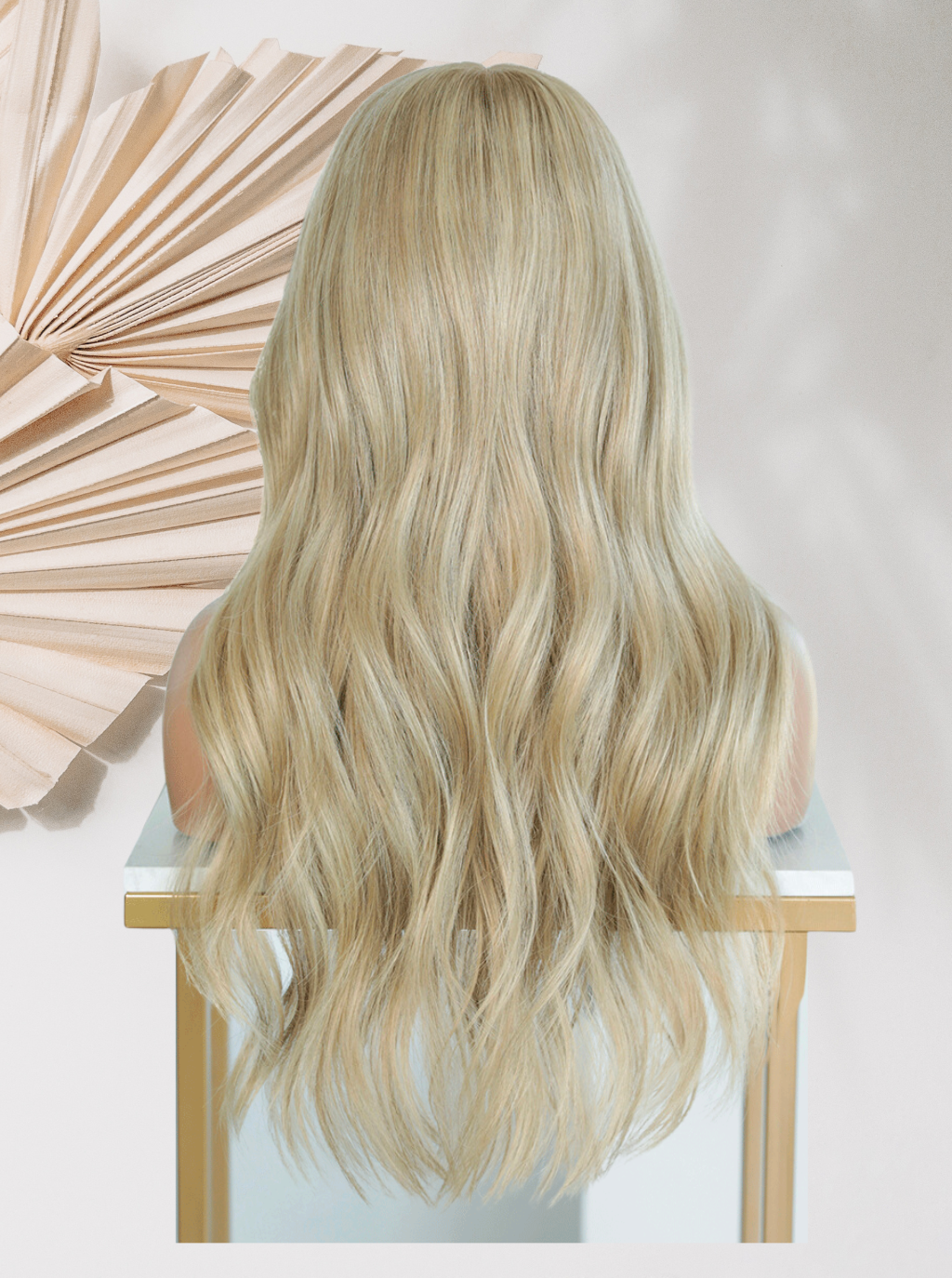 Blonde lace front wig with long wavy hair, back view