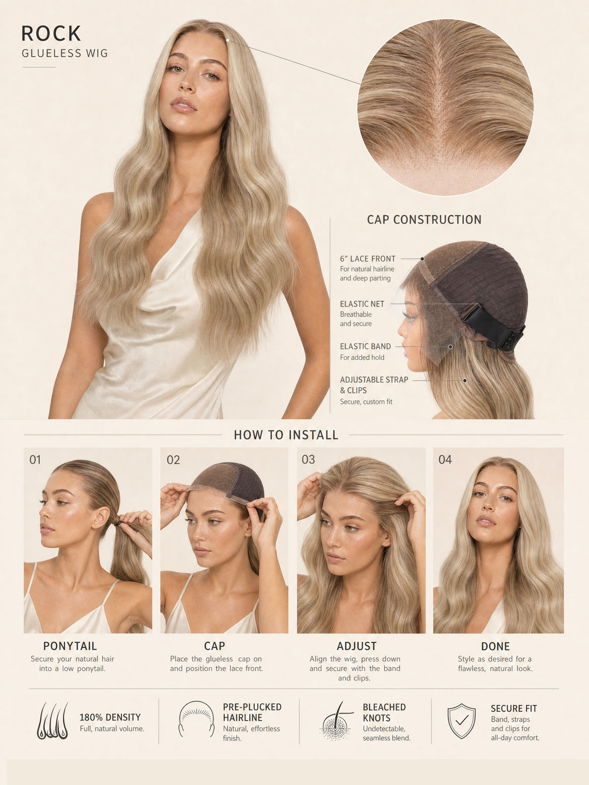 Rock glueless wig