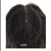 6x6.5" all-over integration net hair topper, dark brown/black mesh with visible base