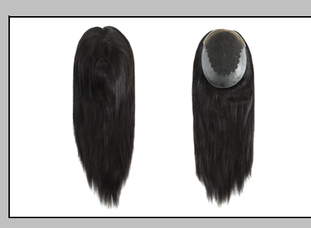 Black French lace hair topper, 7x9 with front lace base and full hair coverage