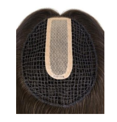 Integration net with silk top topper, black mesh with beige U-shaped silk panel