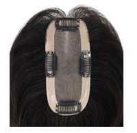 Clip-in hair topper with adjustable comb clips, dark black hairpiece base